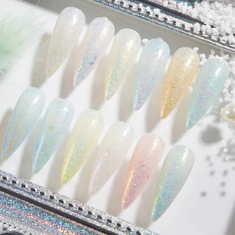 Professional Nail Polish Supplier BOZLIN 15ml 12 Color Unicorn Holographic Reflective Glitter Nail Gel Polish