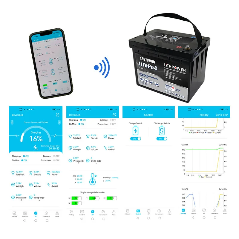 US/EU Stock 12v 100ah  Bluetooth Intelligent Lithium ion Batteries For Solar Power System Home/RV/Car/Marine