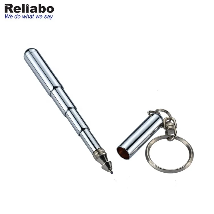 Mini Metal Key Ring Stainless Steel Telescopic Pen Keyring Telescoping Keychain Ball Point Pens