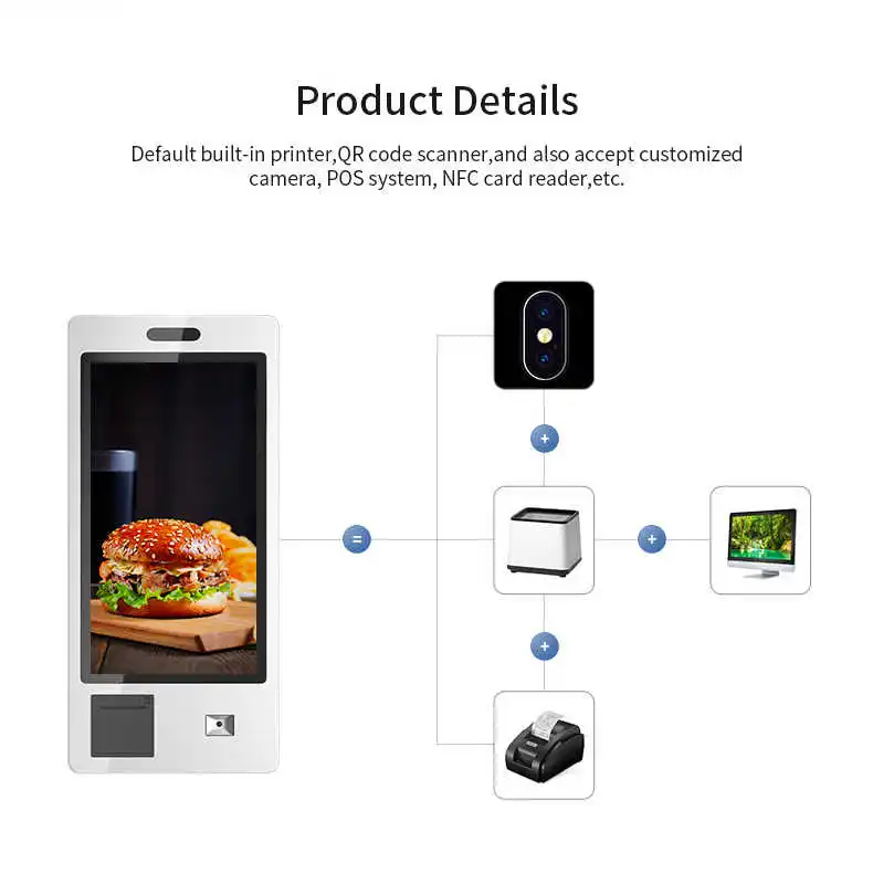 self ordering kiosk QR code or barcode scanner 24 24 32 inch wall mount multi touch screen restaurant kiosk