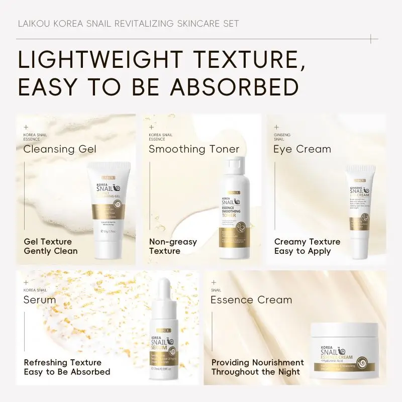 LAIKOU Skin Care Moisturizing Rejuvenating Repairing Firming Korea Snail Skin Care Set