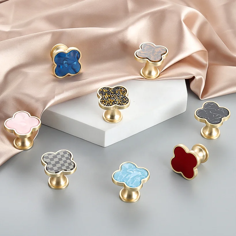 Furniture Cabinet Zinc Alloy Four Leaf Clover Dresser Drawer Knobs Handles