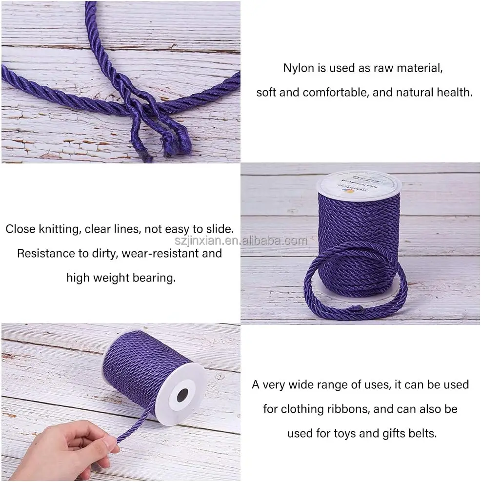 Twisted Trim Cord Rope Thread String for Home Decor, Crafts Making and Costume Crafting Super Soft 3 Strand Nylon Twisted Cord