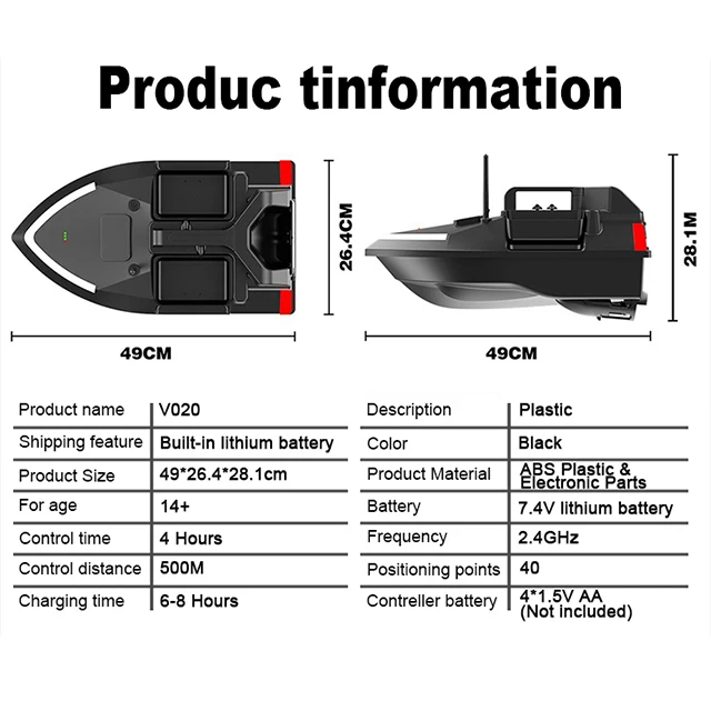 Best Quality Dual Motor 40 Points Night Light Belt GPS Remote Control RC Bait Boat Carp Fishing Device