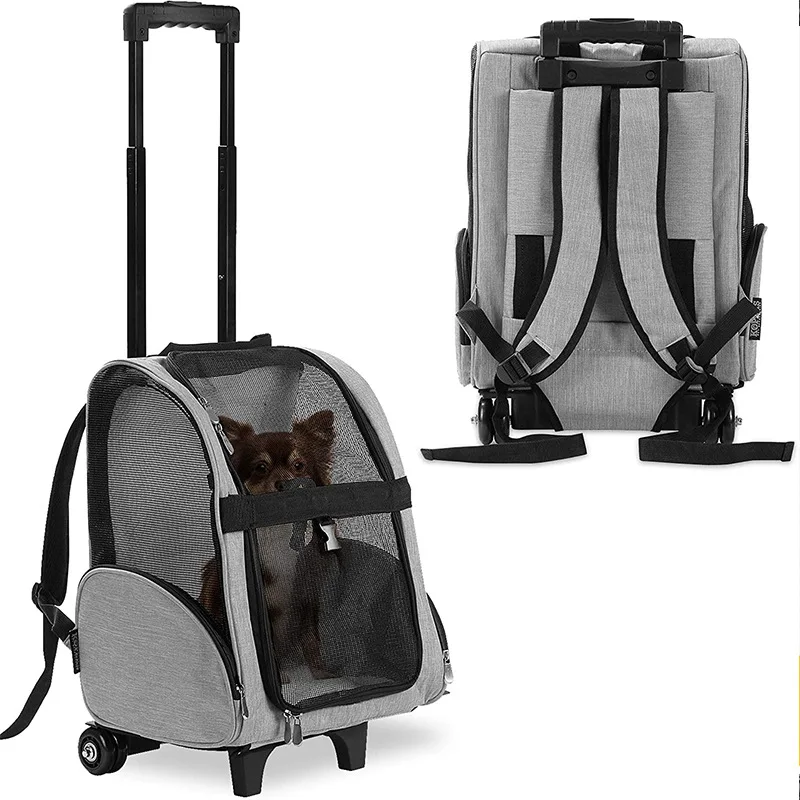 Portable Multi Function Dog Pet Travelling Carrying Trolley Backpack Bag