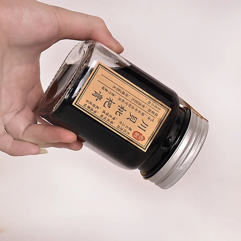 Wholesale Storage 380ml Ghee Jam Chilli Paste Bottle Candy Jars Glass square Honey Jar with Aluminium