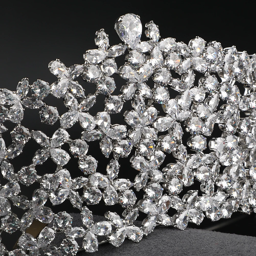 CUNYAN Platinum Plated Zircon Crowns Wedding Crown Headpiece Bridal Hair Accessories Jewelry Women Princess Pageant Crown Tiara