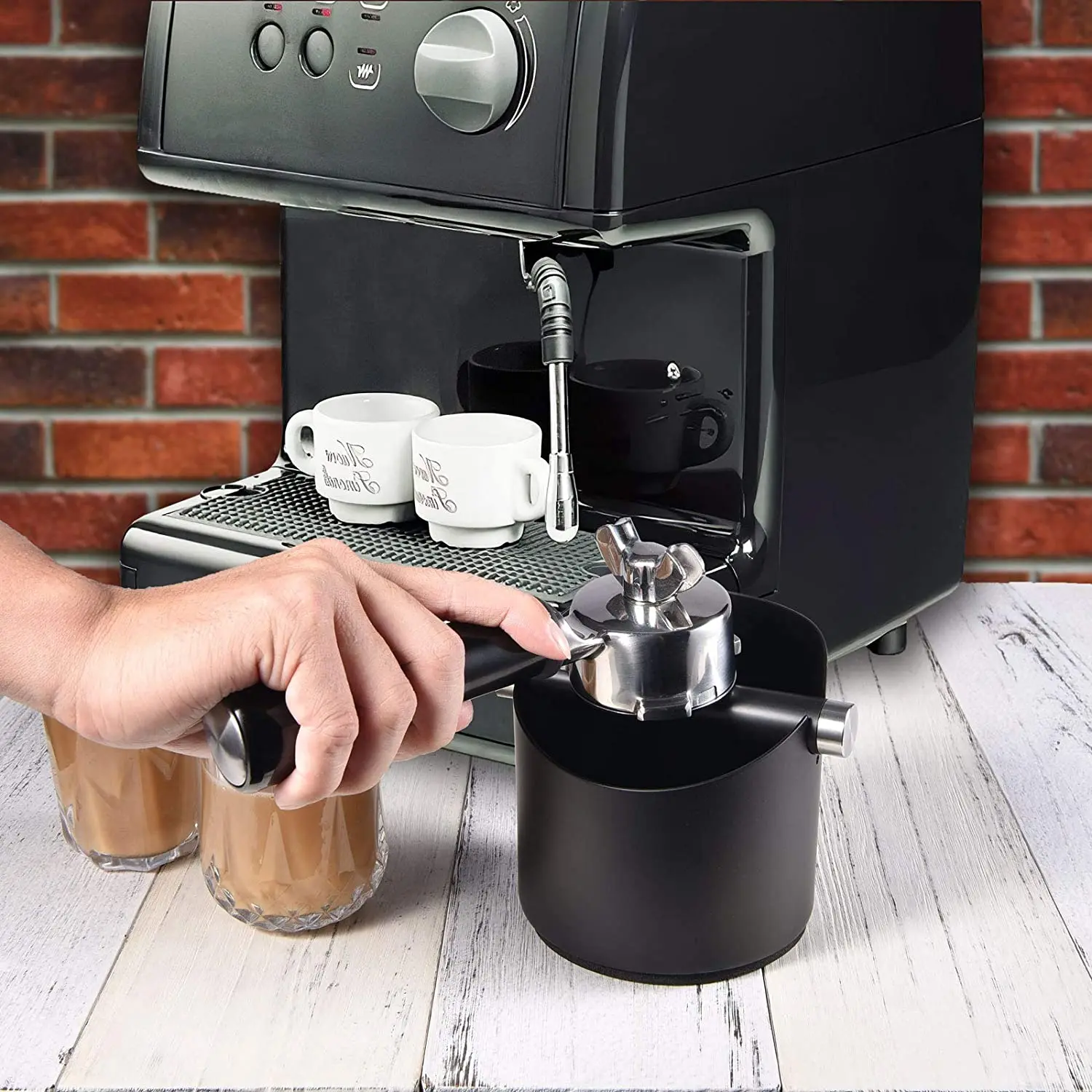 Black Stainless Steel Coffee Grounds Knock Box With Removable Knock Bar Non-Slip Rubber Base