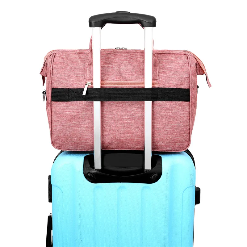 
Good quality large capacity mom travel shoulder diaper bag tote with luggage strap 