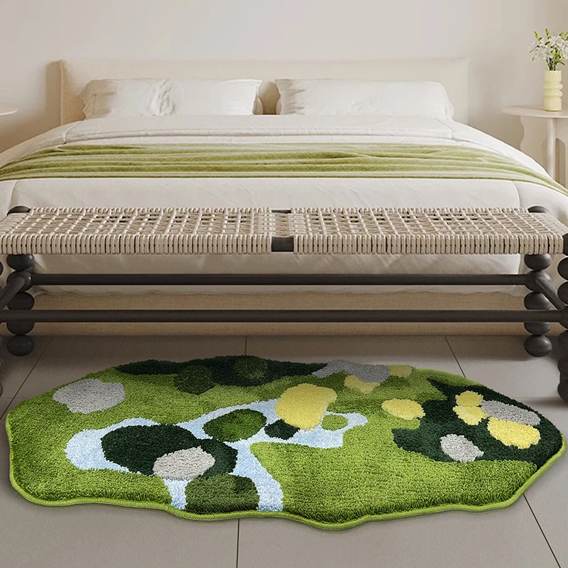 irregular shape rug modern Soft Shagg irregular Moss Non Slip Washable Bathroom Grass Moss Rugs Bath Mats Bedside Carpet