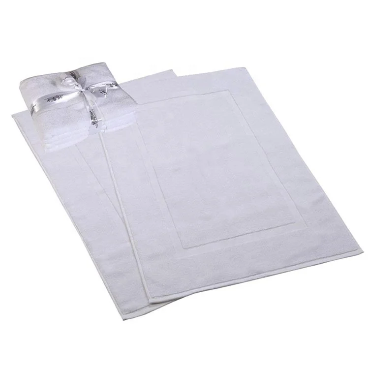 100% Cotton Thin Terry White Jacquard Towels Mat Bedroom Floor Bath Tub Mats For Hotel