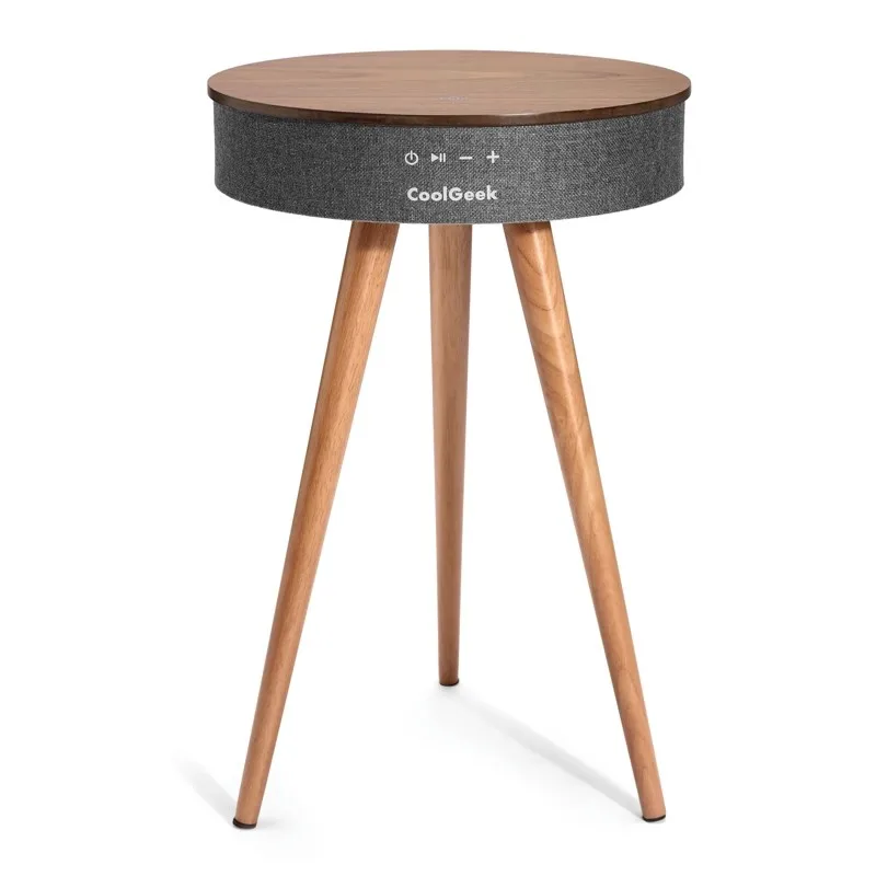 Hot Selling Smart Home Furniture Round Wood Coffee Table With Wireless USB Charge Smart Side Table With Speaker