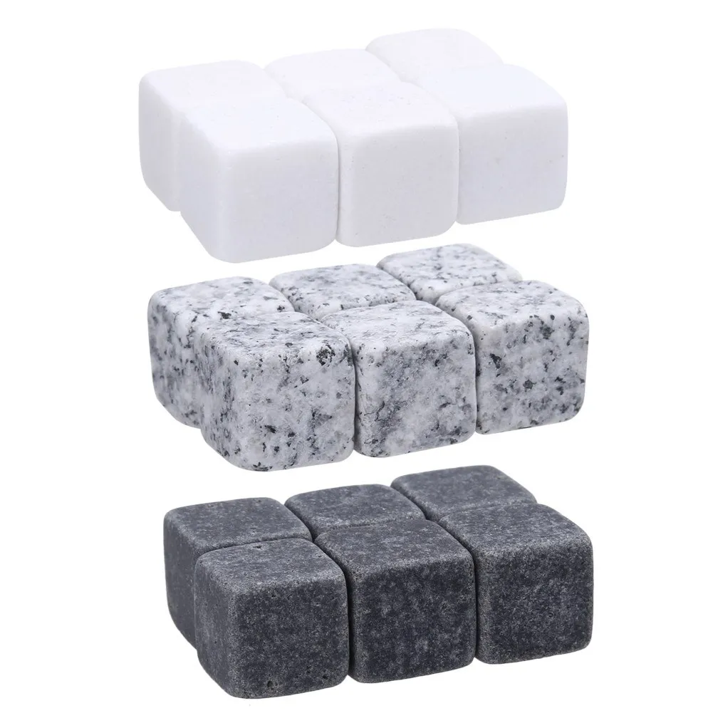 6pcs Whiskey Stones Sipping Ice Cube Cooler Reusable Whisky Ice Stone Whisky Natural Rocks Bar Wine Cooler Party Bar Accessories