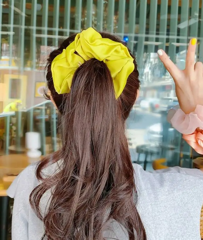 Plain Color Scrunchies Ties Satin Women Elastic Bands Womens Fabric Ponytail Band Hair Tie