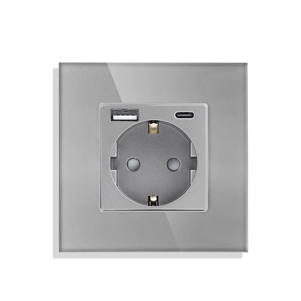 Schuko Socket With USB A and C port Wall Socket Standard Grounding  Charging Ports  5V 2.4A