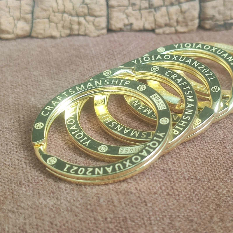 solid brass flat wire engraved logo keyholder solid brass split keyring hardware holder