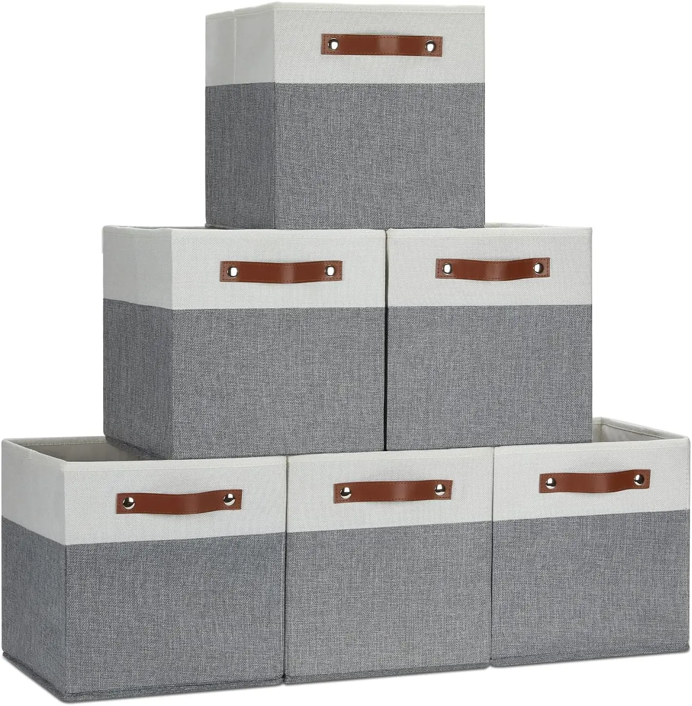 4008131 Collapsible Storage Bins, Linen Storage Boxes Bins with Leather Handles, Foldable  Cubby Baskets for Toys Books Clothes