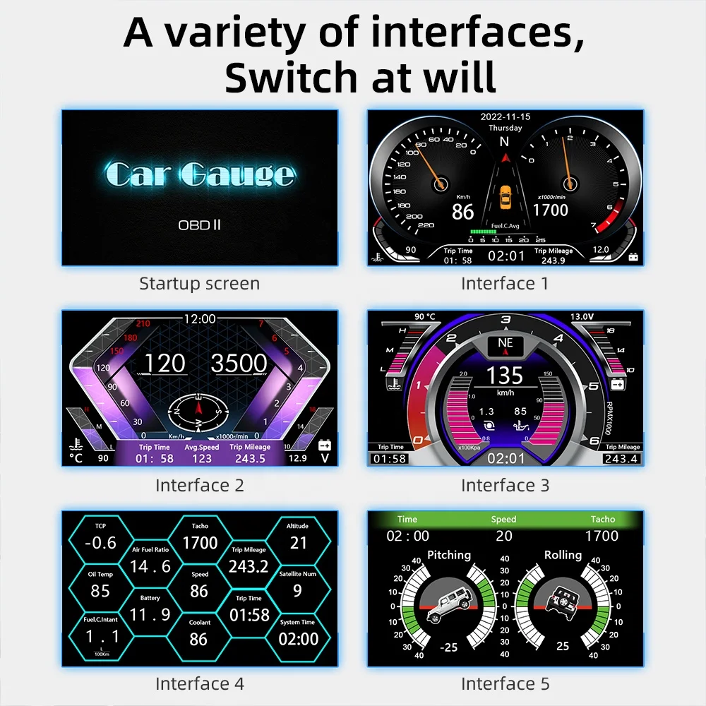 WiiYii 2024 Hot selling Diagnostic Tool Smart Gauge OBD2 GPS Slope Meter 3 in 1 F12 speedometer car HUD Head Up Display