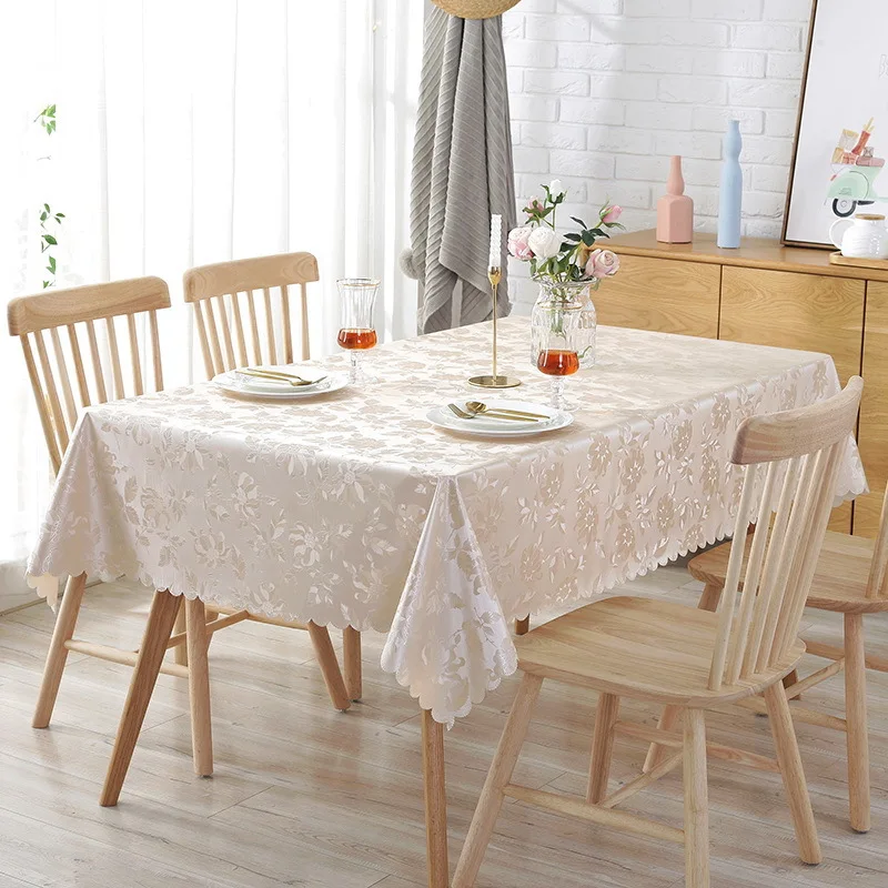 Waterproof Tablecloth For Table Oilcloth Pvc Gold Rose Round Rectangular Anti-Stain Film Decoration Dining Pad Kitchen Supplies