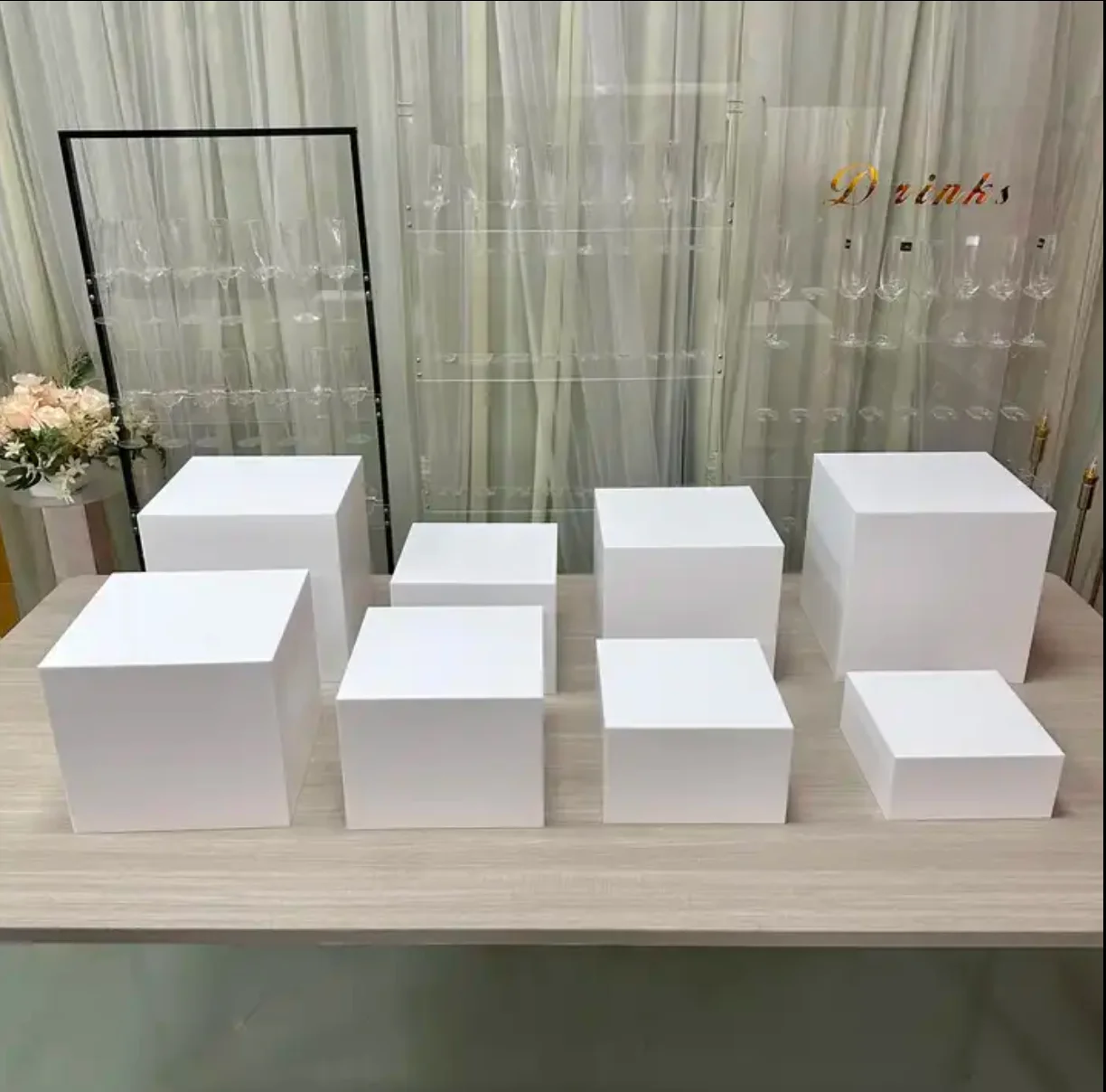 Square Food Dessert Display Stand White Acrylic Riser Cube Display Wedding Acrylic Food Cubes Plinth Stand Display