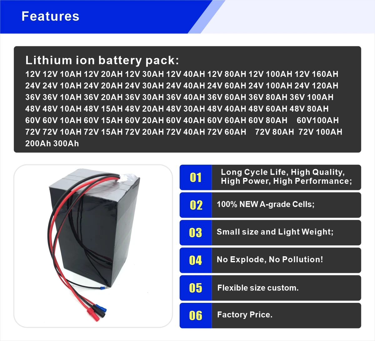 Lithium battery 60V 72V 12ah 20ah rechargeable batteries for electric bicycle electric scooter battery