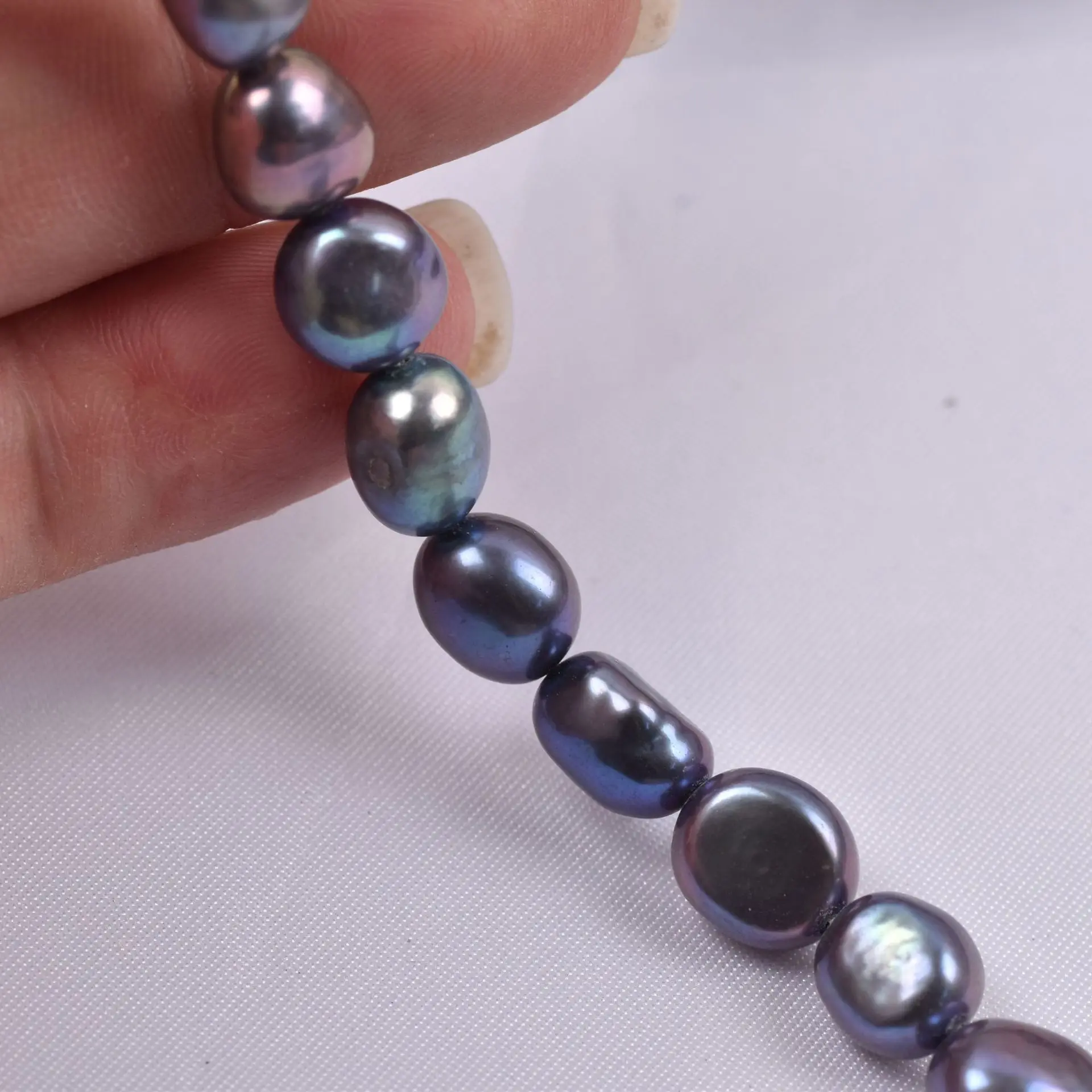 Wholesale 8-9mm/9-10mm Natural Freshwater Pearl Baroque Green Black Hole Beaded DIY Necklace