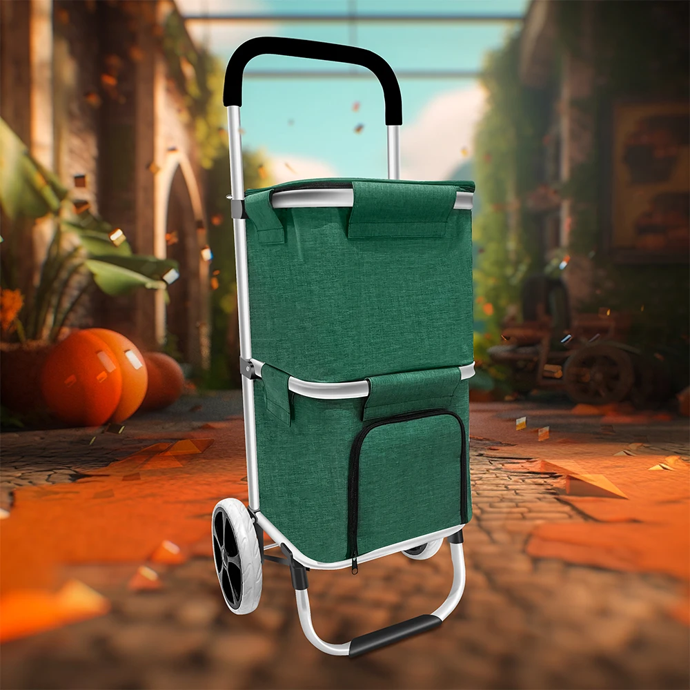 Products bigger shopping trolley Blue Double Basket Insulated Tin Foil Aluminum Folding Shopping Cart