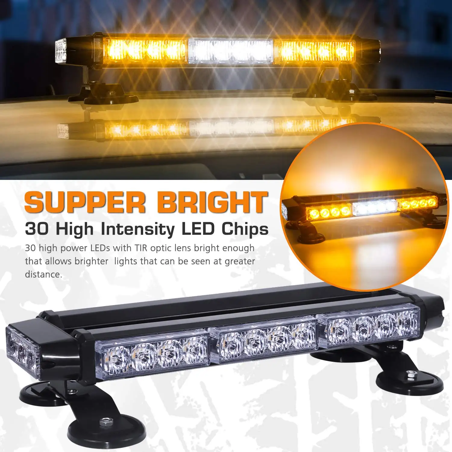 Hot Magnetic Chassis LED Flash Scintillation Light Bar Double Side 30 High Strength Emergency Hazard Warning Lighting
