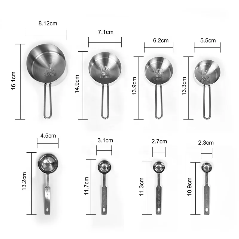 Wholesale Kitchen 8pcs stainless steel measuring cups and spoons set