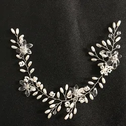Slbridalwired Кристаллы Стразы жемчуг цветок листьев Свадебная ободок на голову; Свадебные украшения для волос аксессуары для волос для подружки невесты;