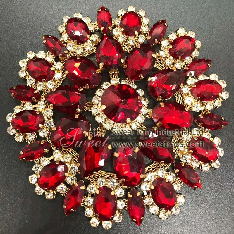Big Crystal Brooch Sewing Stones Applique Sew On clear Glass Rhinestone Flowers For Dress Shoes Jewelry Crafts