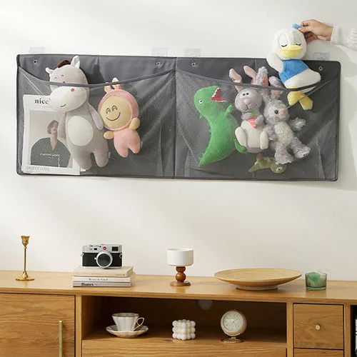 Large Plush Toy Organizer with Hanging Storage Hooks Kids Mesh Storage Bag for Stuffed Animals