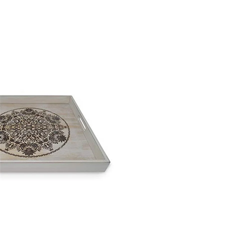 Decorative Wooden Serving Tray With Engraved Art For Carrying Drinks Letters Mail coffee tables side tables square wooden tray