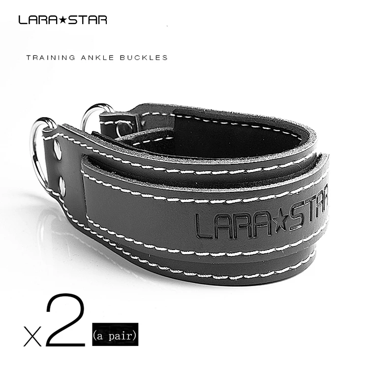 LS0125 Customized Logo OEM Cable Machine Leather Ankle Support Wraps Metal Ankle Brace Ankle Straps Resistance Bands