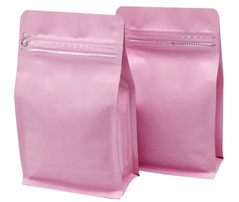 Custom China Factory Wholesale Square Flat Bottom Coffee Beans Bag with Valve Zipper Lock Packaging for Food Use