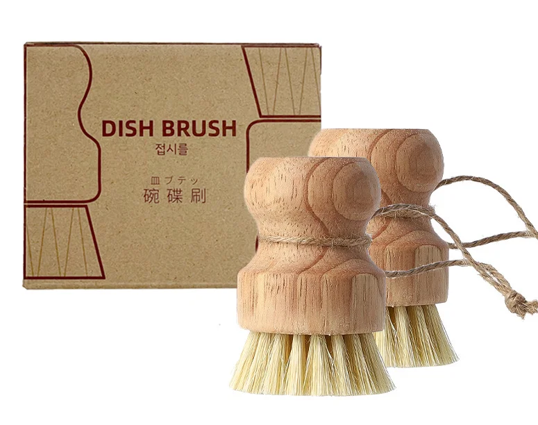 Wholesale natural scrub washing pot brush durable portable bamboo dish brush for kitchen