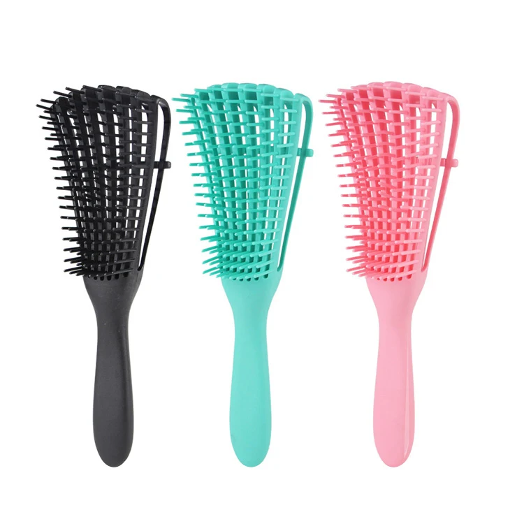 Wholesale High Quality Afro America Woman Products 8 Rows Detangling Massage Hair Brush For Curly Hair Brush Plastic Hair Comb