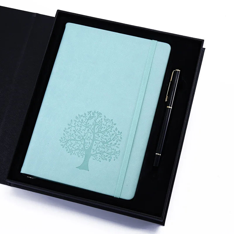 Custom Embossed Logo 6 Ring Binder Diary Agenda A5 PU Leather Tree Texture For Notebook Gift