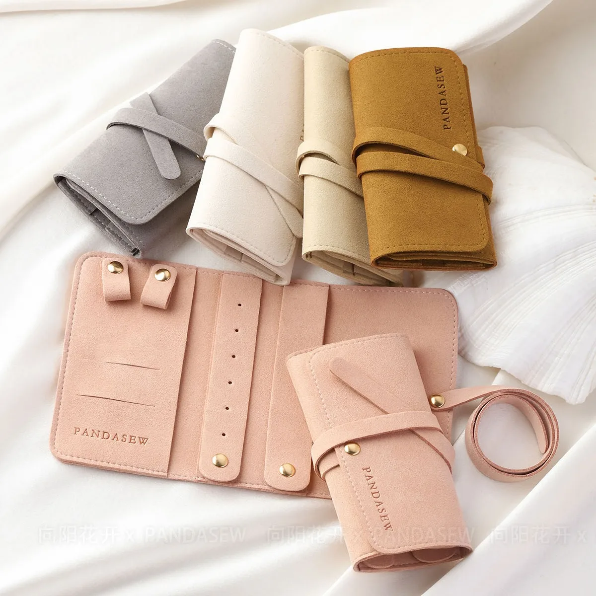 Gr stock Custom Microfiber Jewelry Gift Eco-friendly  Pouches Ring  pouch with button and gift bag Jewelry Bag for  big necklace