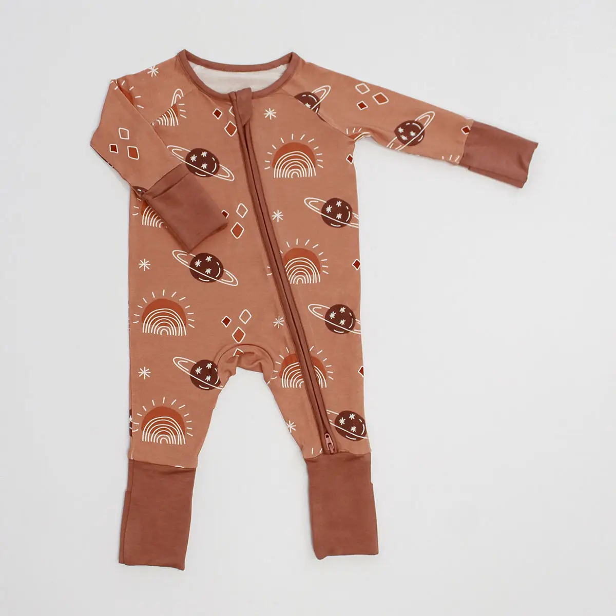 Customized logo from 1pcs Engepapa Newborn Bamboo Double Zipper Pajamas Infant Print Cartoon Clothes Baby Bamboo Sleeper Romper