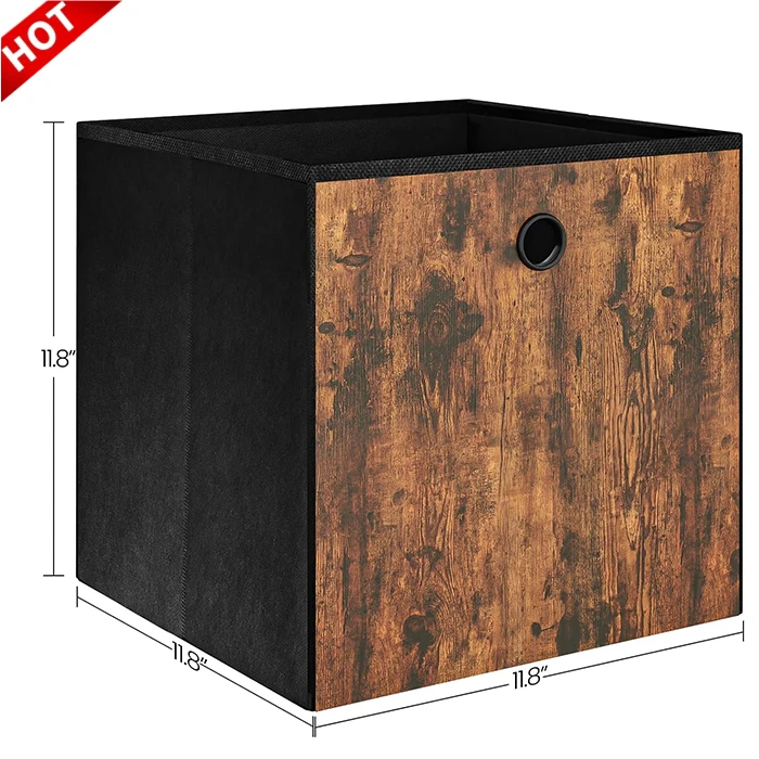 wholesale Printing Wood Fabric 6 Pcs 30 x 30 Organizer Basket Boxes Foldable Cube Storage Bins With Handle