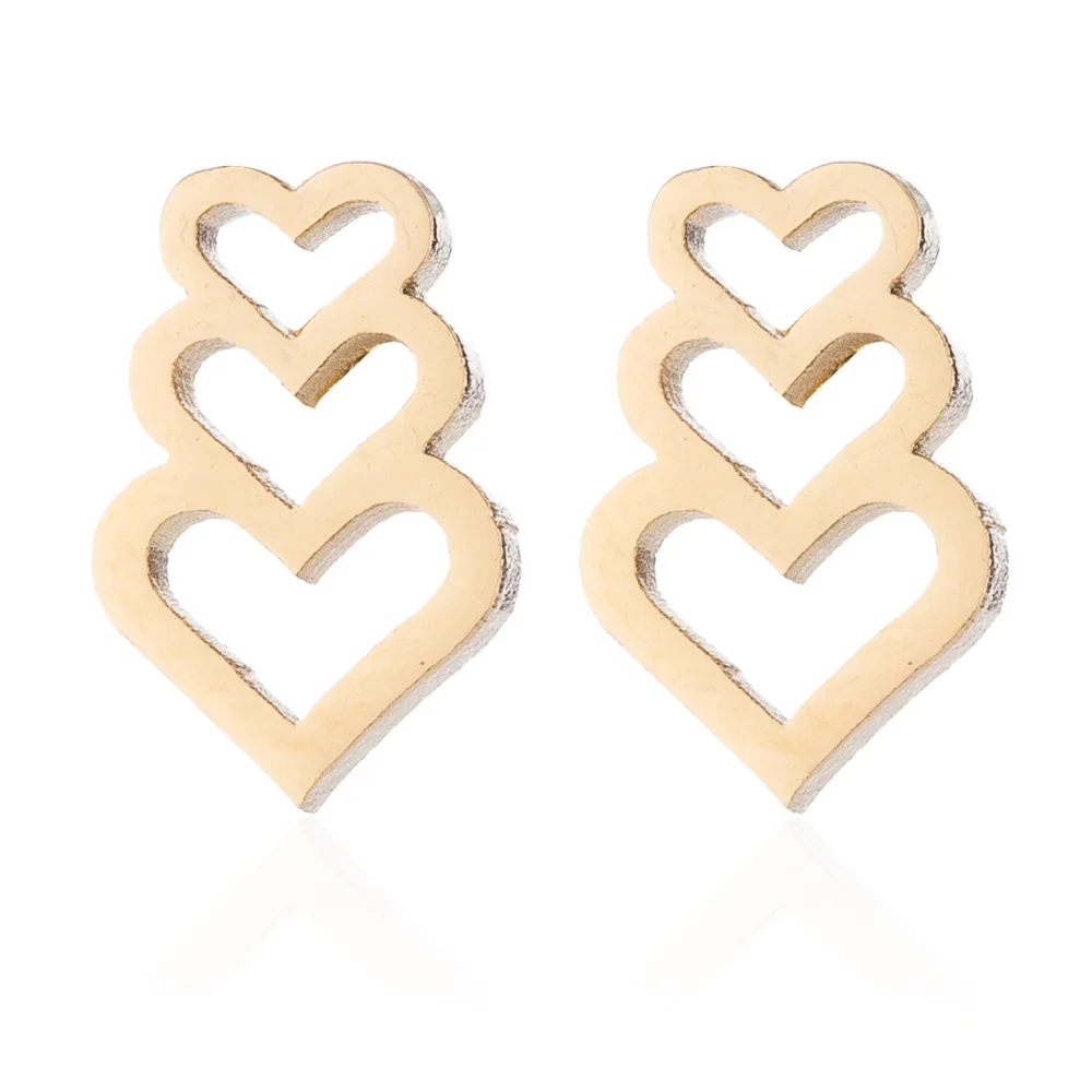 New Fashion Trend Heart-to-Heart Set Necklace Stainless Steel Heart-shaped Necklace Earrings Three-piece Jewelry Set