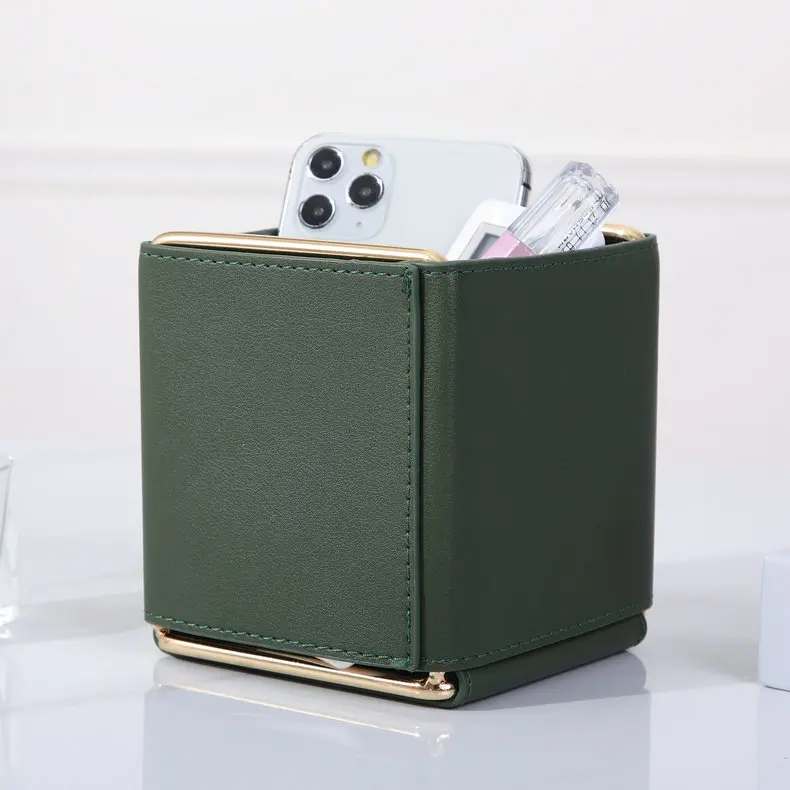 Pu leather pen holder remote control holder brush holder multifunctional desk organizer leather