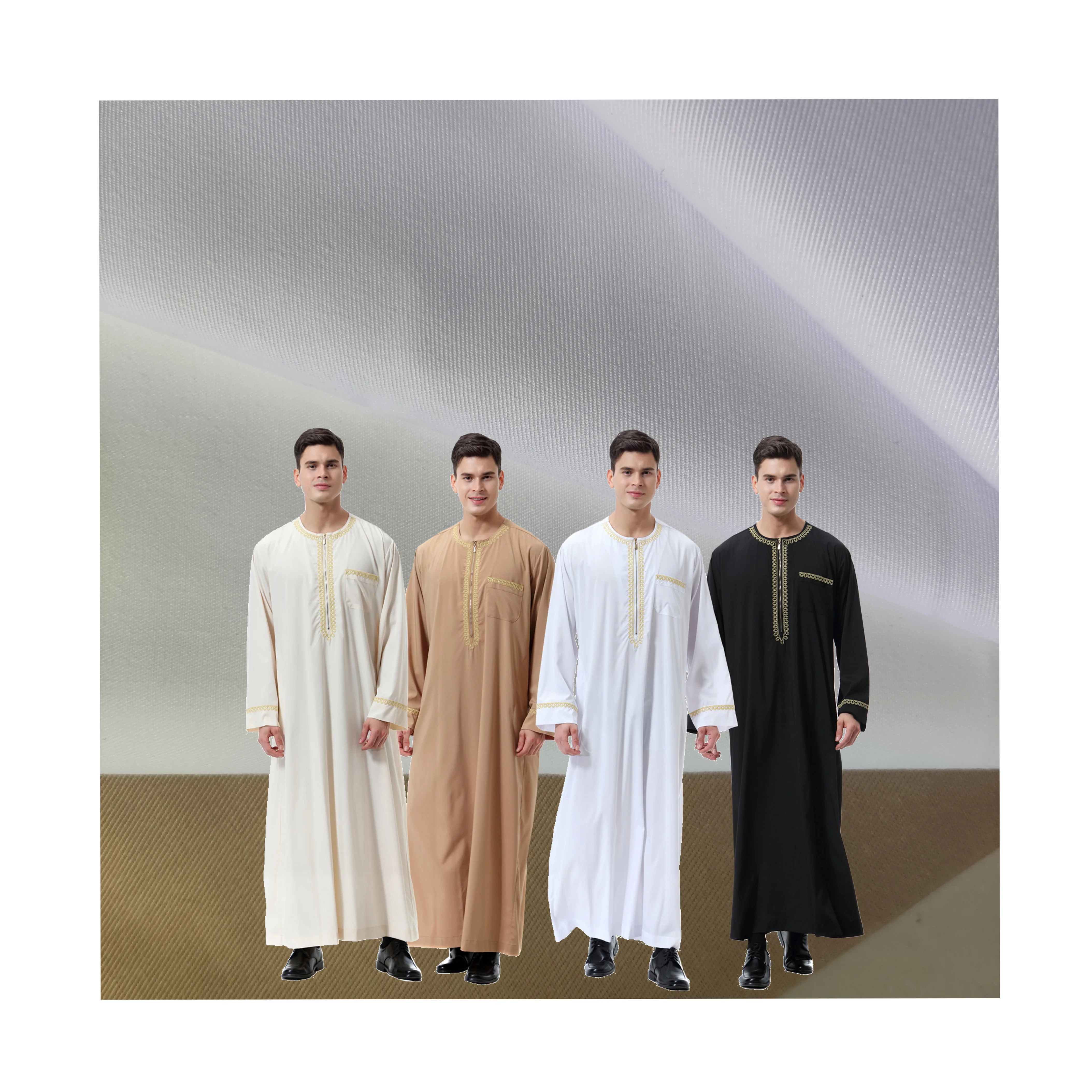 Black Saudi Arabia Robe Muslim Nada Nida Fabric Zoom Fursan Dubai Arabic Men Thobe Abaya Fabric Material Spun Polyester Fabric