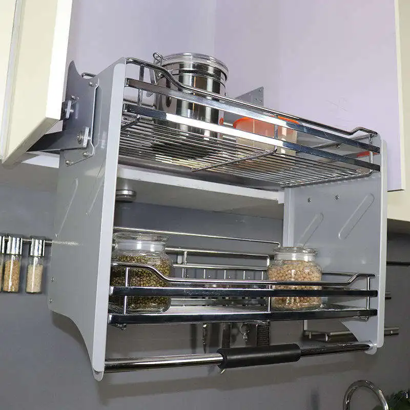 TKK High Quality Kitchen Cabinet Fitting lifting Food Storage cupboard Drawer Stainless Steel Elevator Pull down Basket