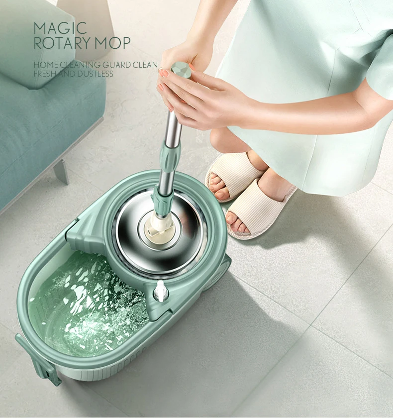 Self-Wringing Sponge Mops for Floor Cleaning Squeeze with 2 PVA Sponge Heads Self Wringing Floor Mop Hand-free Sponge Mop