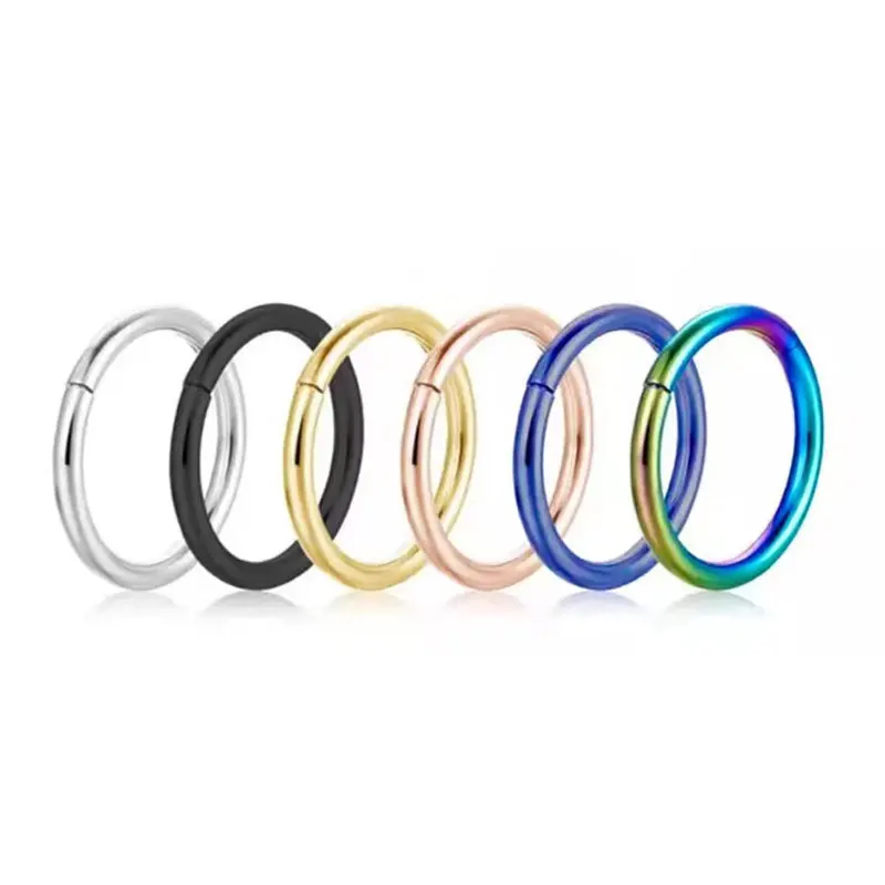 G23 Titanium Nose Rings Mixed Color Body Clips Hoop For Women Men Cartilage Piercing Jewelry Segment Lip Ear Lip Hoop