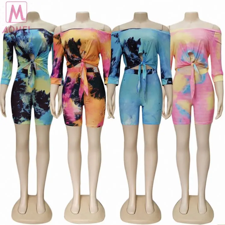 
Y4061 Summer Clothing Two Piece Tie Die 2 Pcs Track Suit Outfits Sports Clothes Two Piece Set Women Clothing For Women 