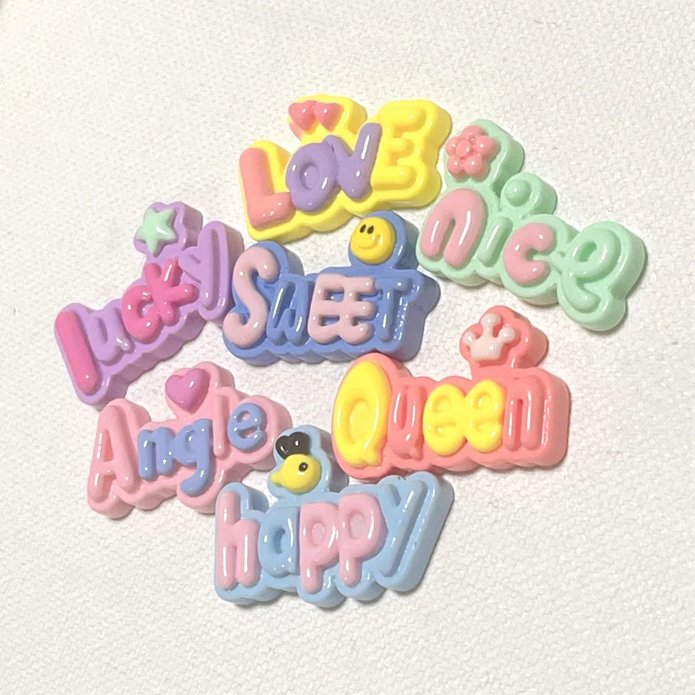 100pcs Sweet Cute Letter Plate Flatback Resin Cabochon Scrapbooking For Phone Decoration DIY Craft Hair Bows Center Accessories