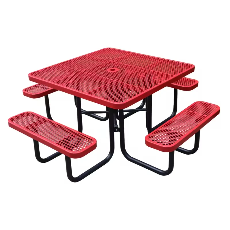 Latest Design Rectangular 72 96 Inches Home Outdoor Backyard Metal Picnic Tables with 2 Benches